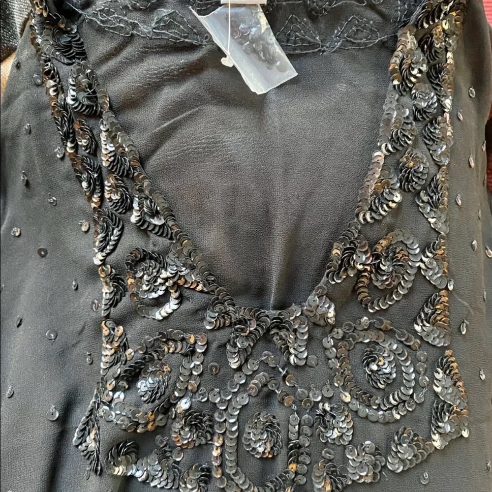 Newport News Black Sheer Sequin V-Neck Tunic Top Women’s Large NWT - Picture 6 of 6
